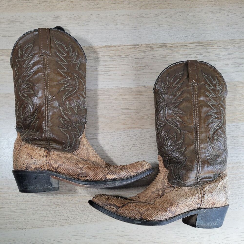 Abilene Mens Snake Skin Boots Size 9.5 D Leather Cowboy Western 6122 USA Vtg - Picture 7 of 10